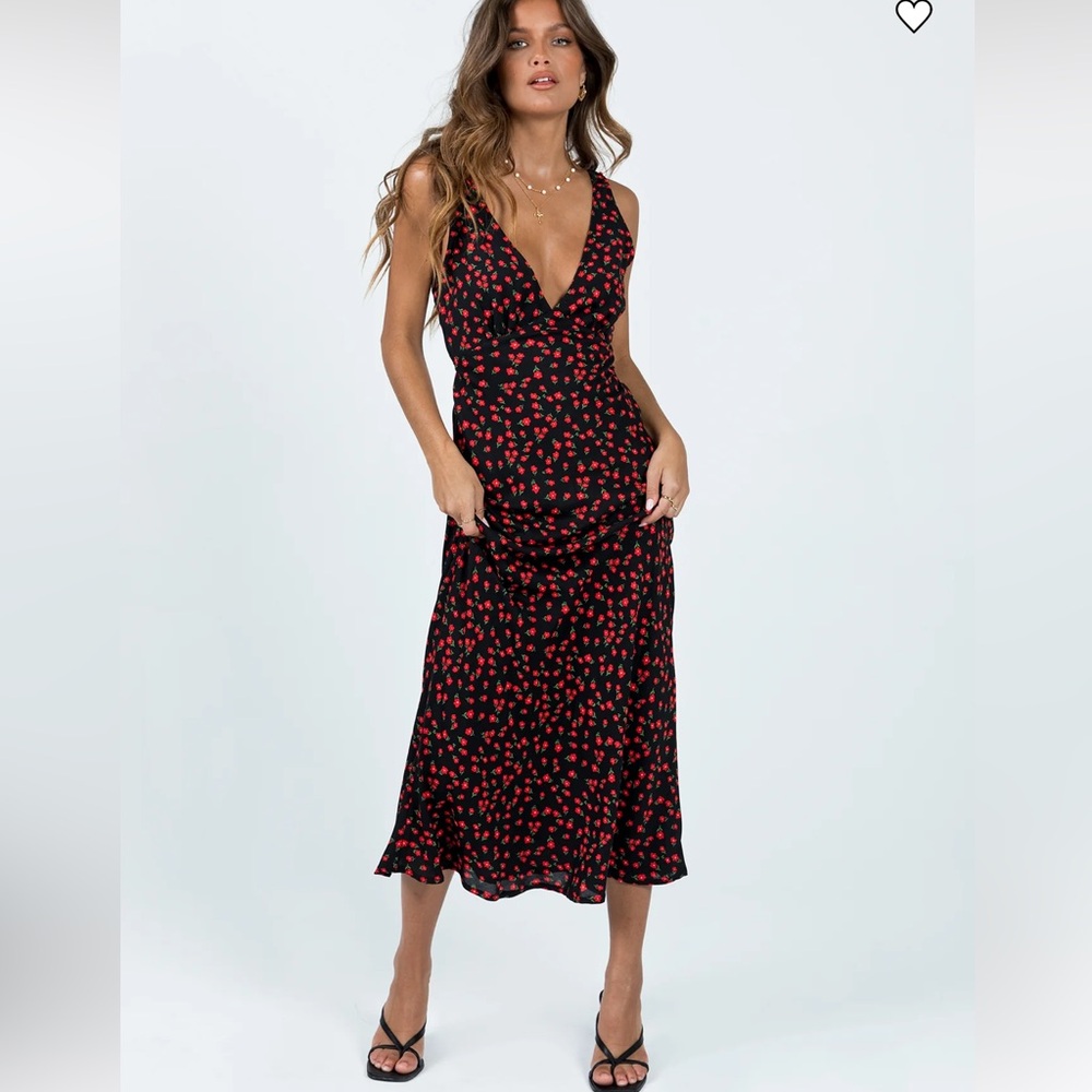 NWT PRINCESS POLLY- Nellie Maxi Dress Black/Red Floral - Picture 2 of 7